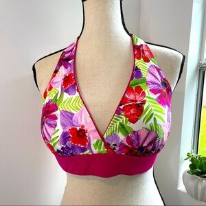 Lands End Floral Halter Bikini Top Size 8